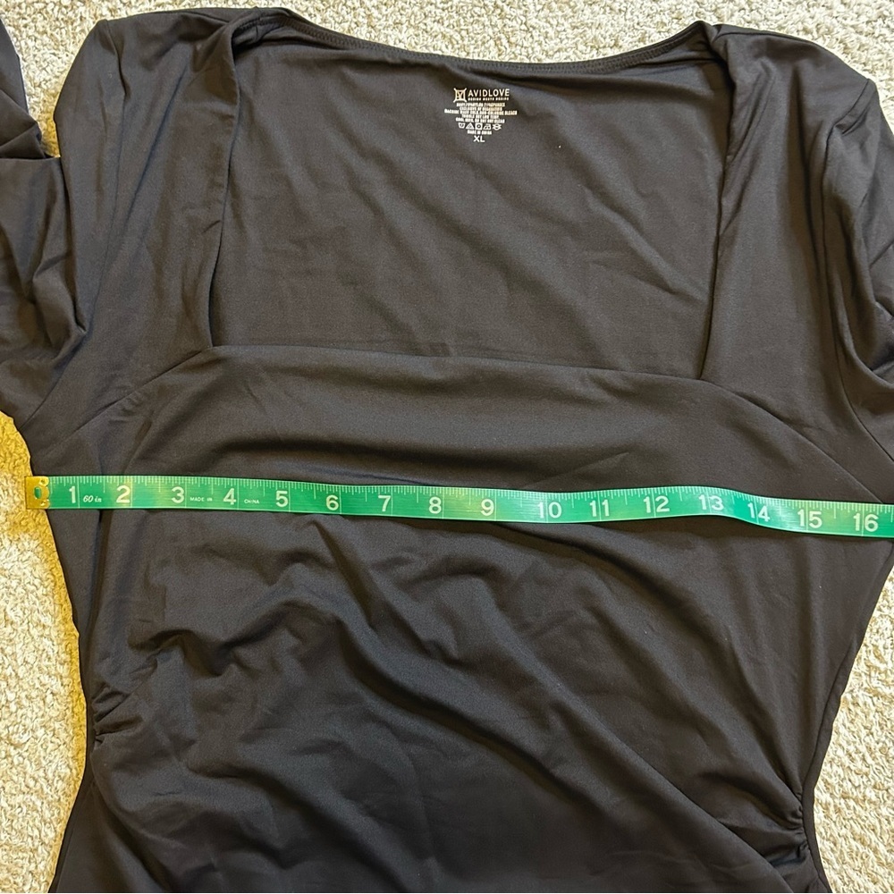 Long Sleeve Bodysuit Square Neck Double Lined Ruched Snap Closure Top size XL - Picture 5 of 10